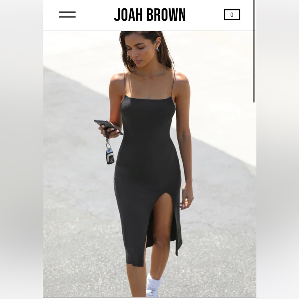 Joah Brown Strappy Slit Dress | Black Midi Dress